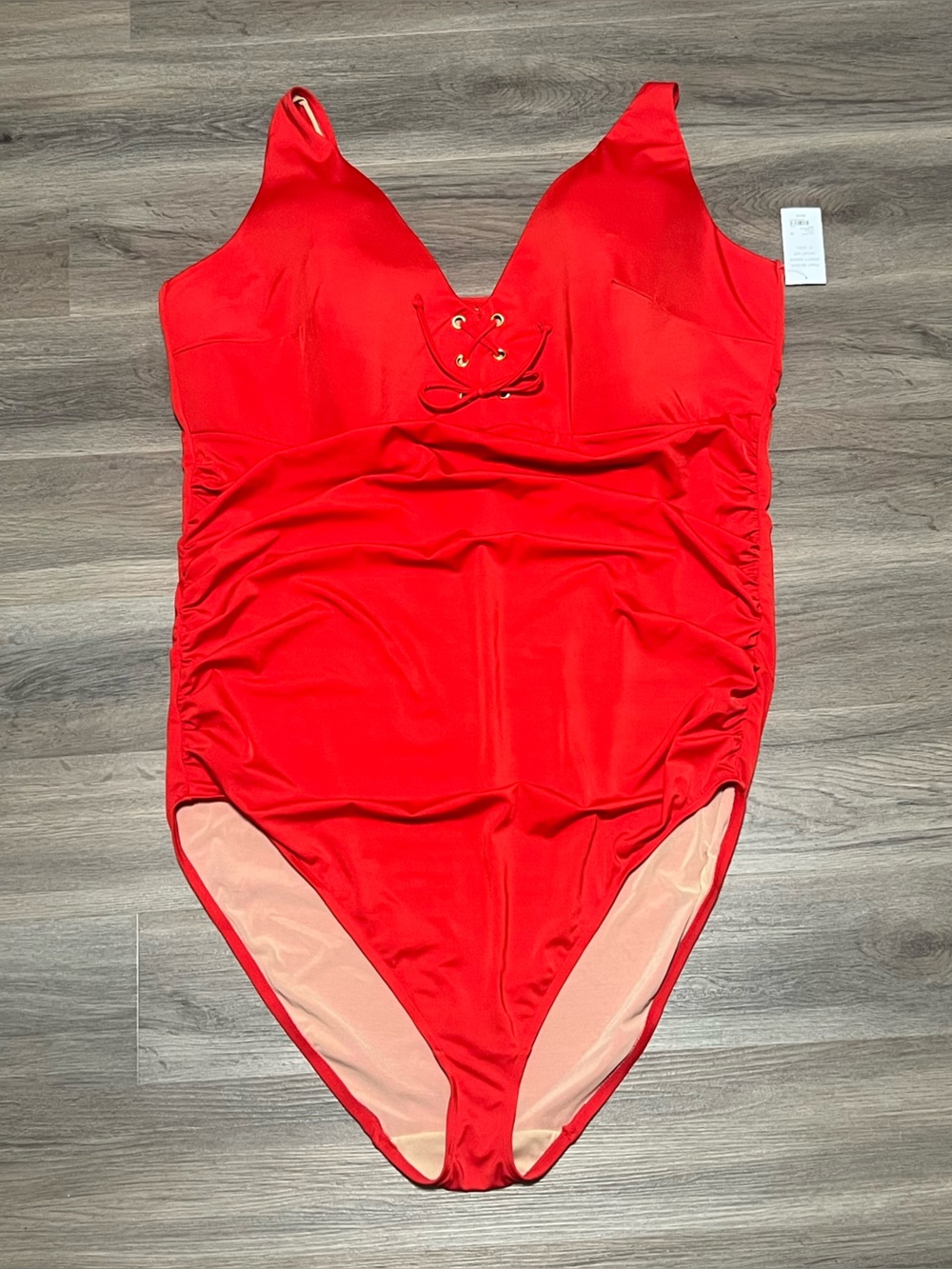 Cacique 32 One Piece Swimsuit Red Lightly Lined Wireless Lace Up Grommet NWT